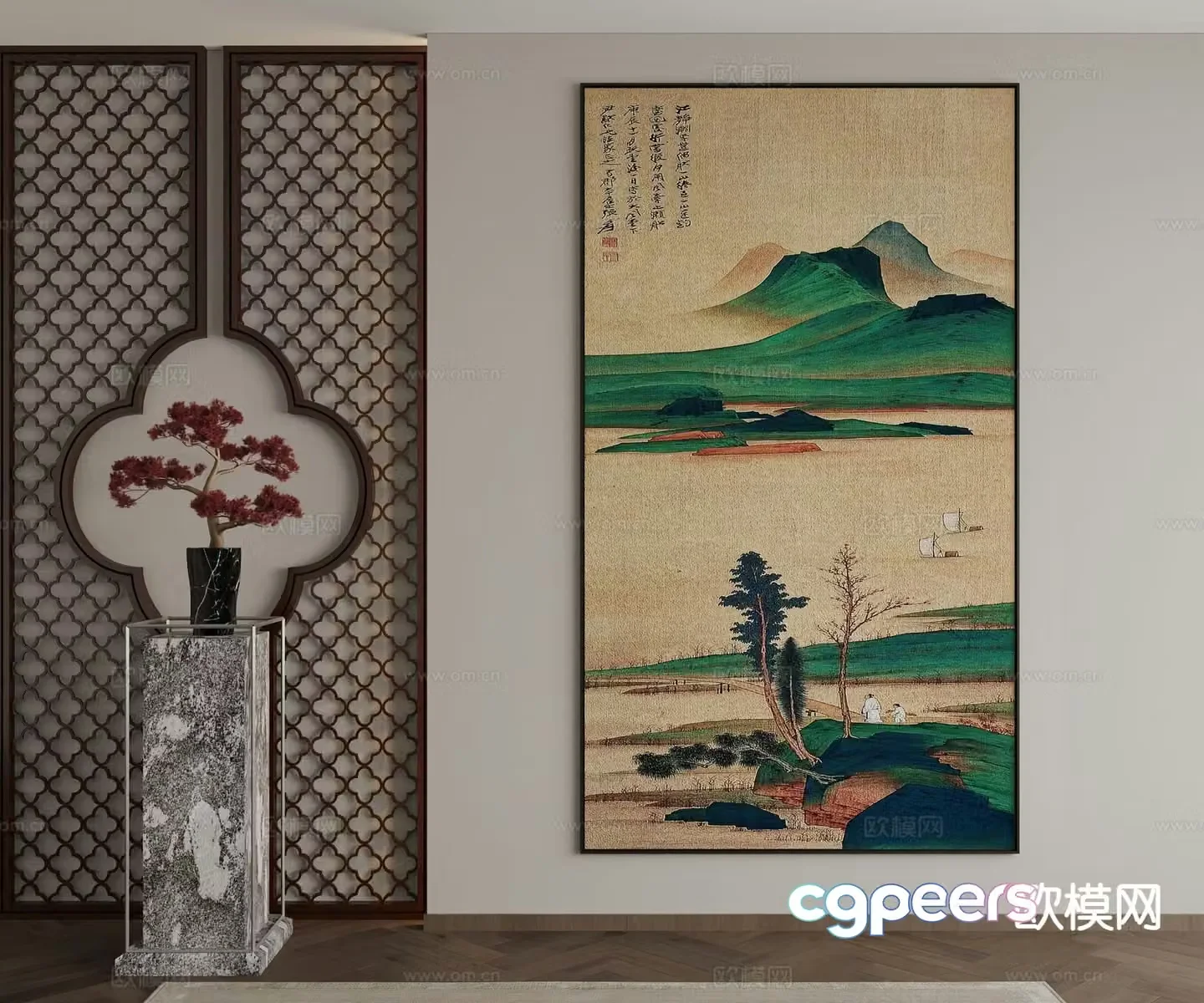New Chinese style ink painting decorative painting 3D model