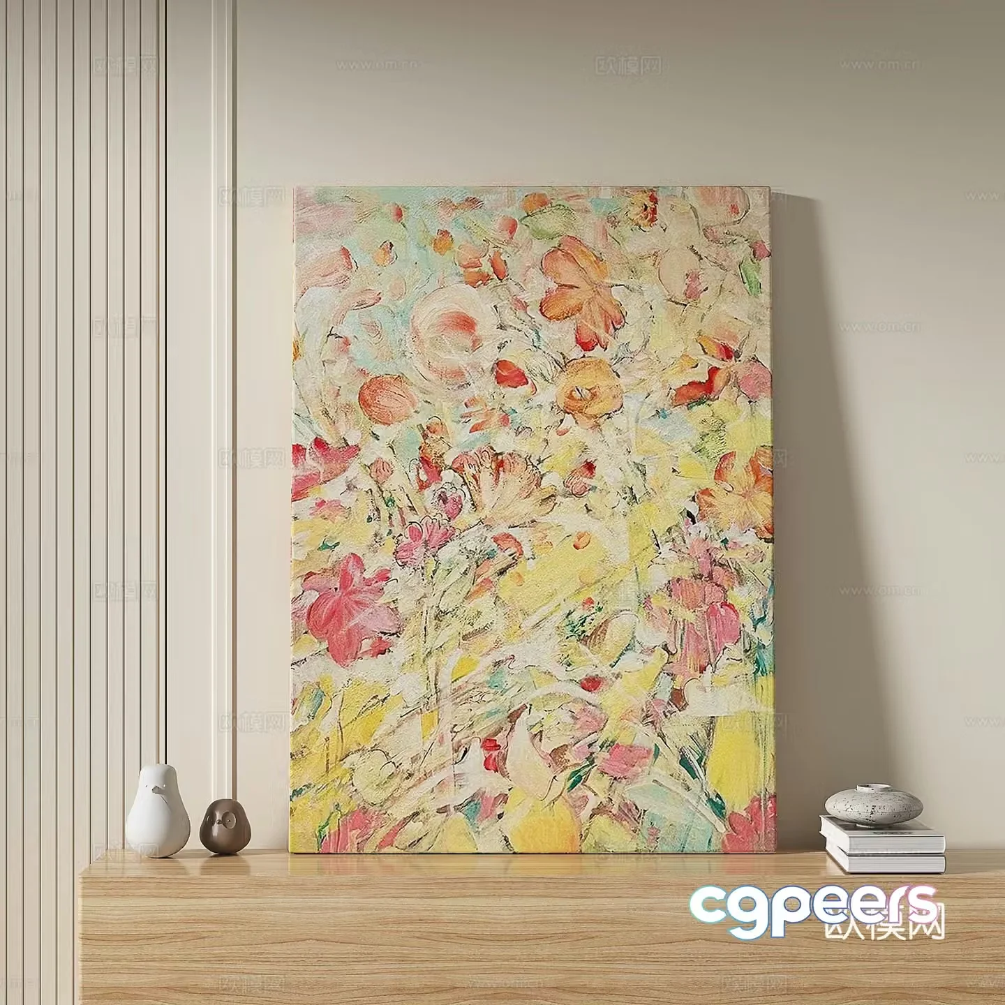 Modern light luxury cream retro simple decorative painting 3d model