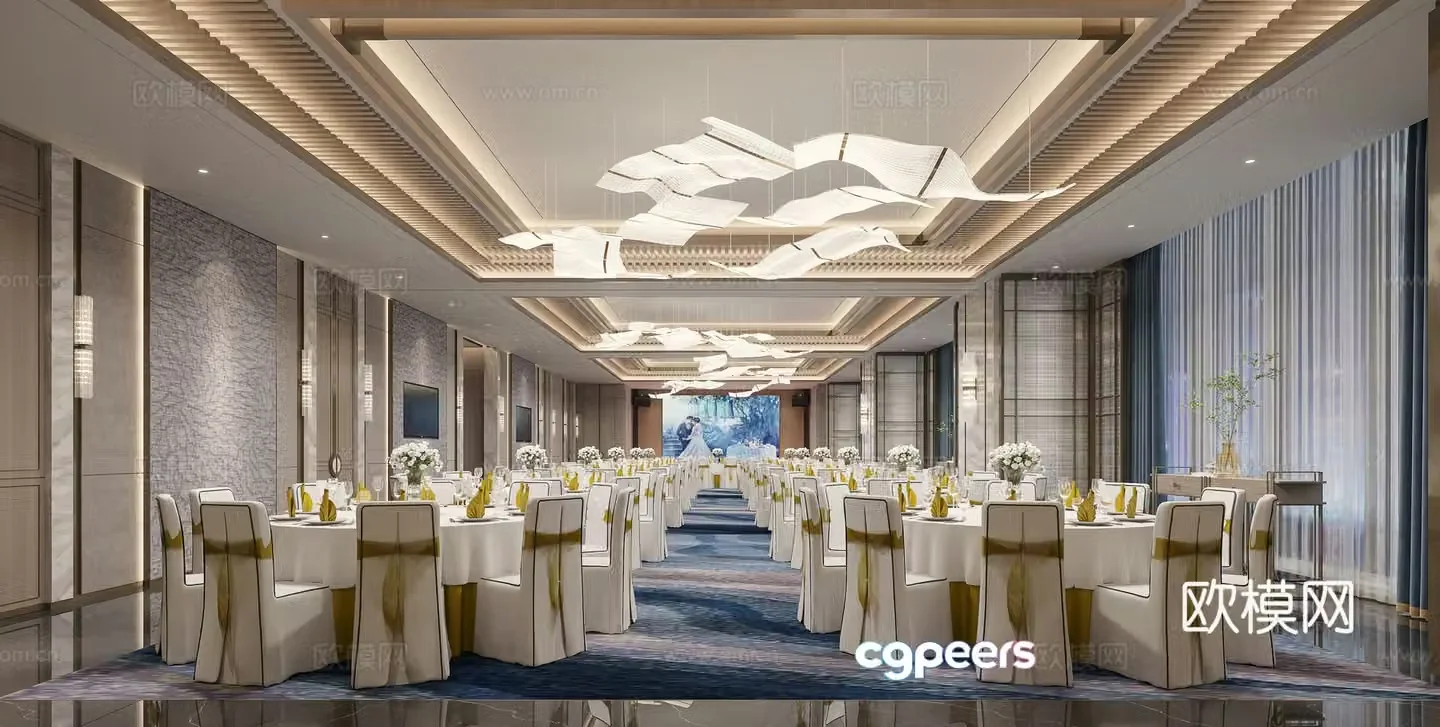 New Chinese-style hotel banquet hall 3D model