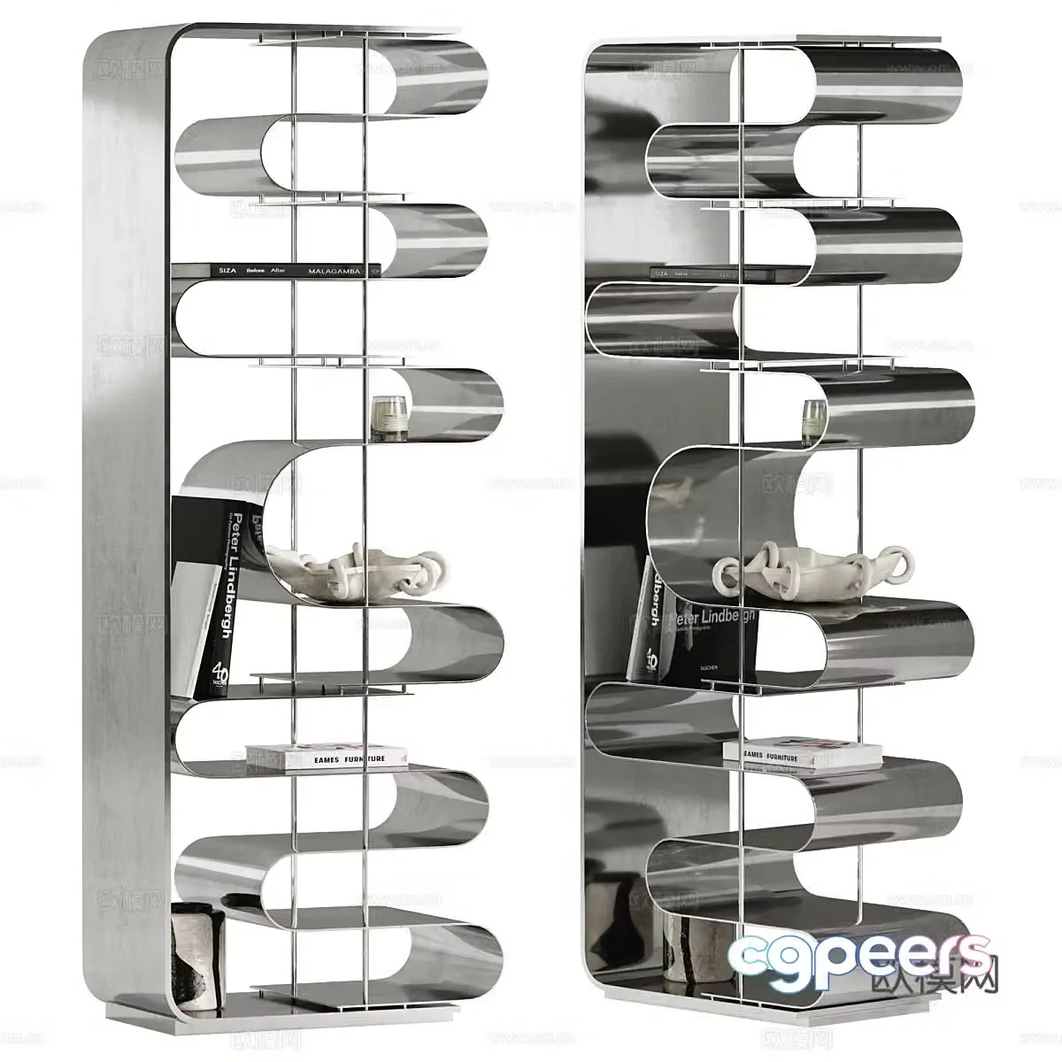 Modern Italian minimalist stainless steel decorative rack Bookshelf 3D model