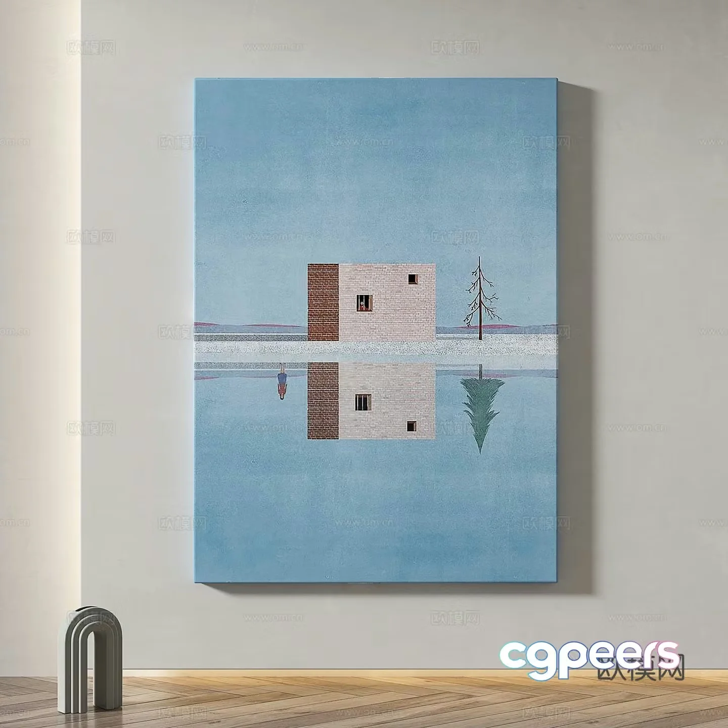 Modern simple abstract light luxury wasabi texture decorative painting 3d model