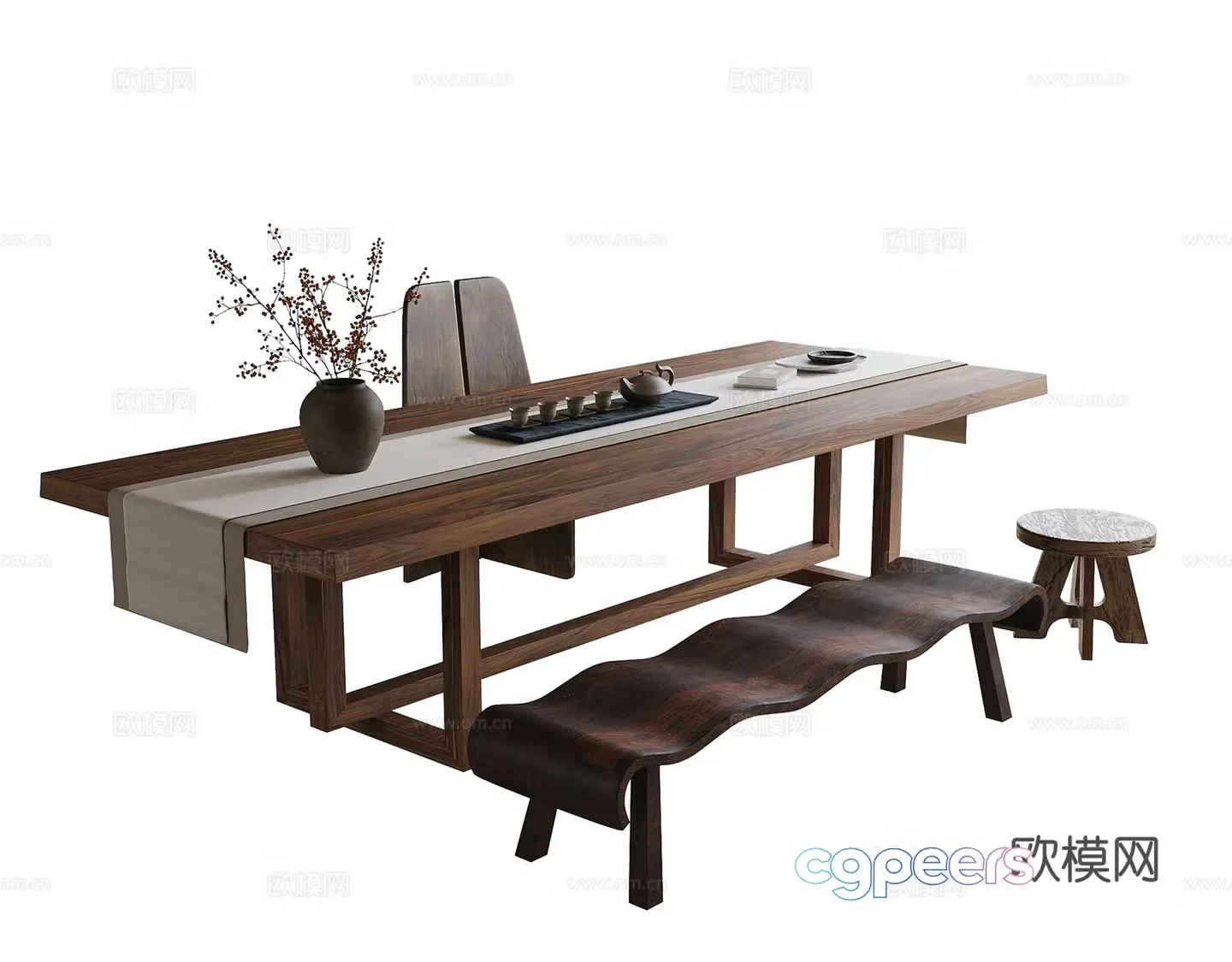 Modern tea table and chairs tea table stool bench 3d model