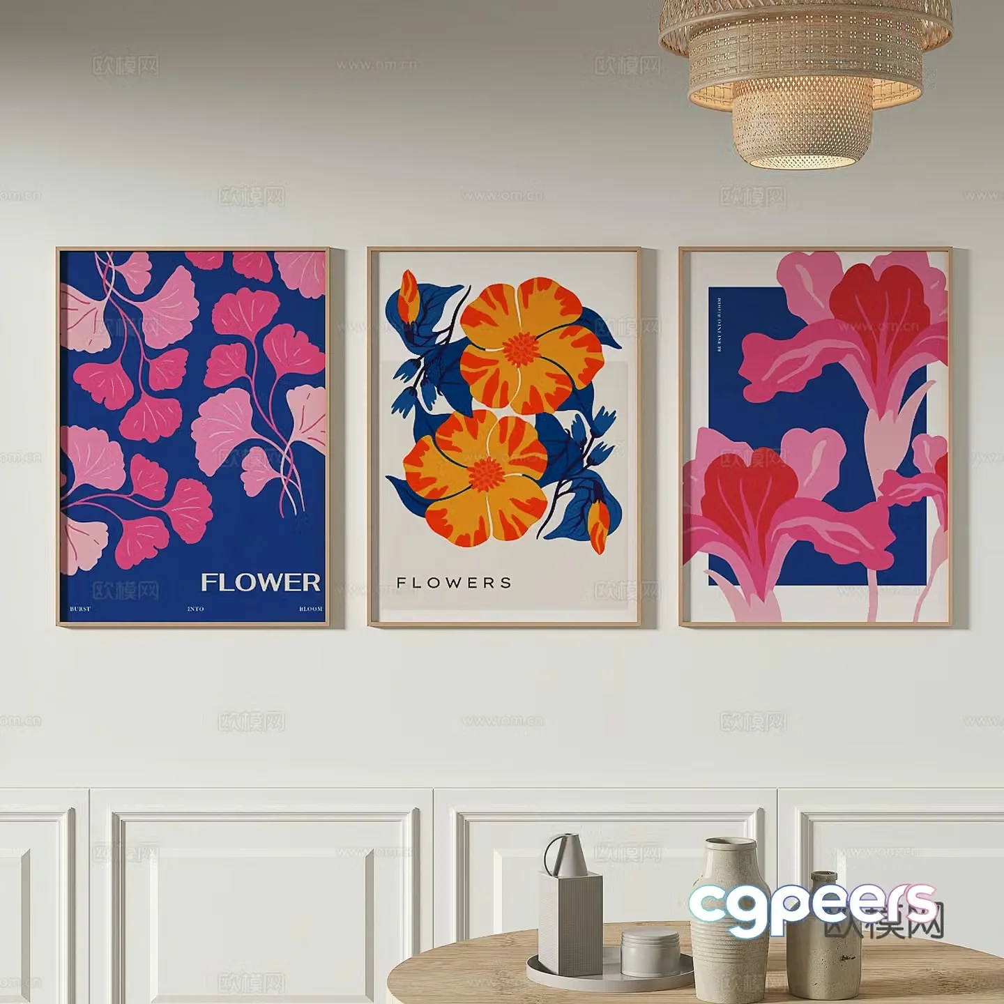 Modern flower painting decorative painting 3d model