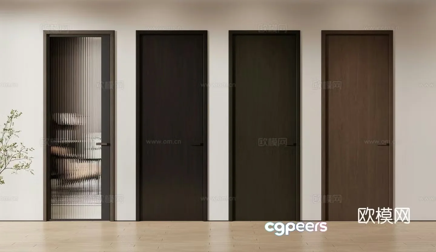 New Chinese style single door door bedroom door 3d model