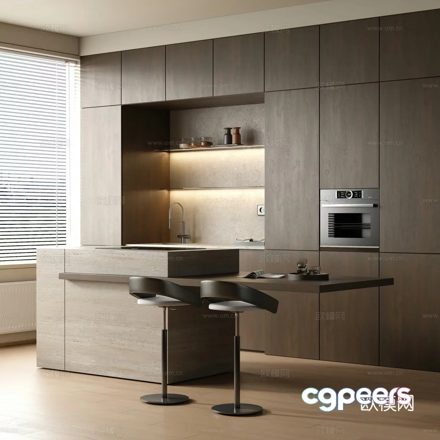Retro Wasabi Open Kitchen Restaurant Kitchen Bar Kitchen Island Kitchen Semi-open Kitchen 3D Model