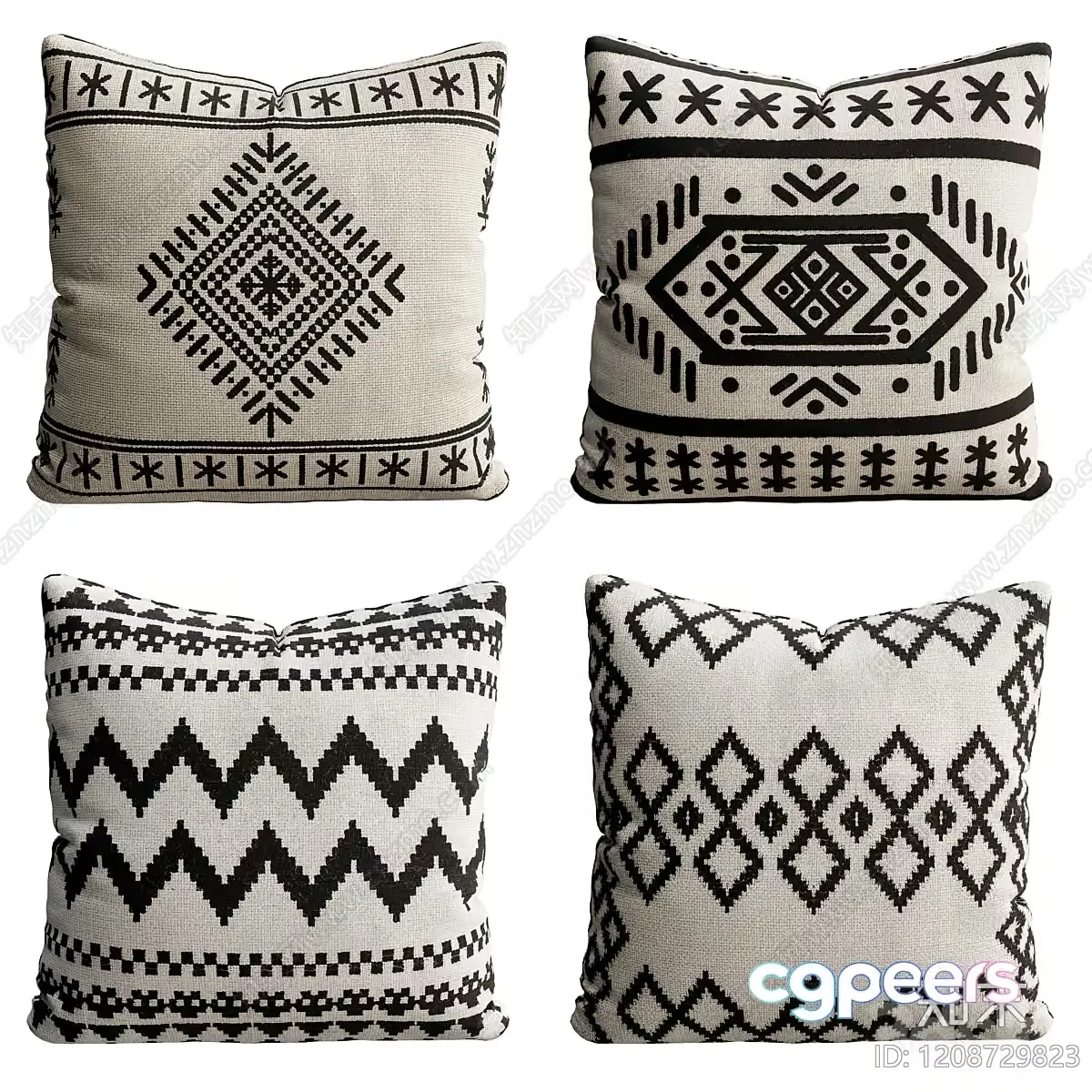 Black And White Throw Pillows 3D Model – 18778 – CORONA Render