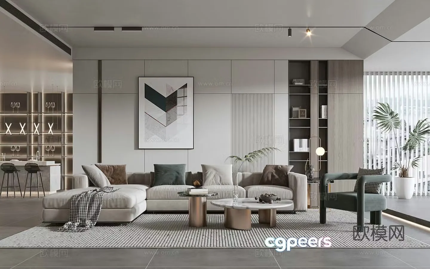 Modern living room Modern sofa coffee table combination Modern background wall 3d model
