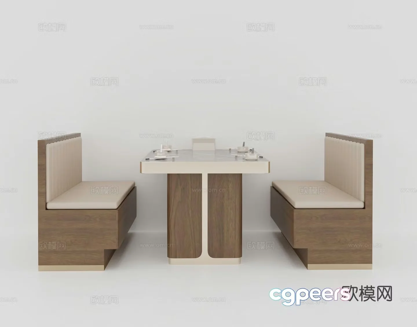 Chinese card seat dining table and chairs 3D model
