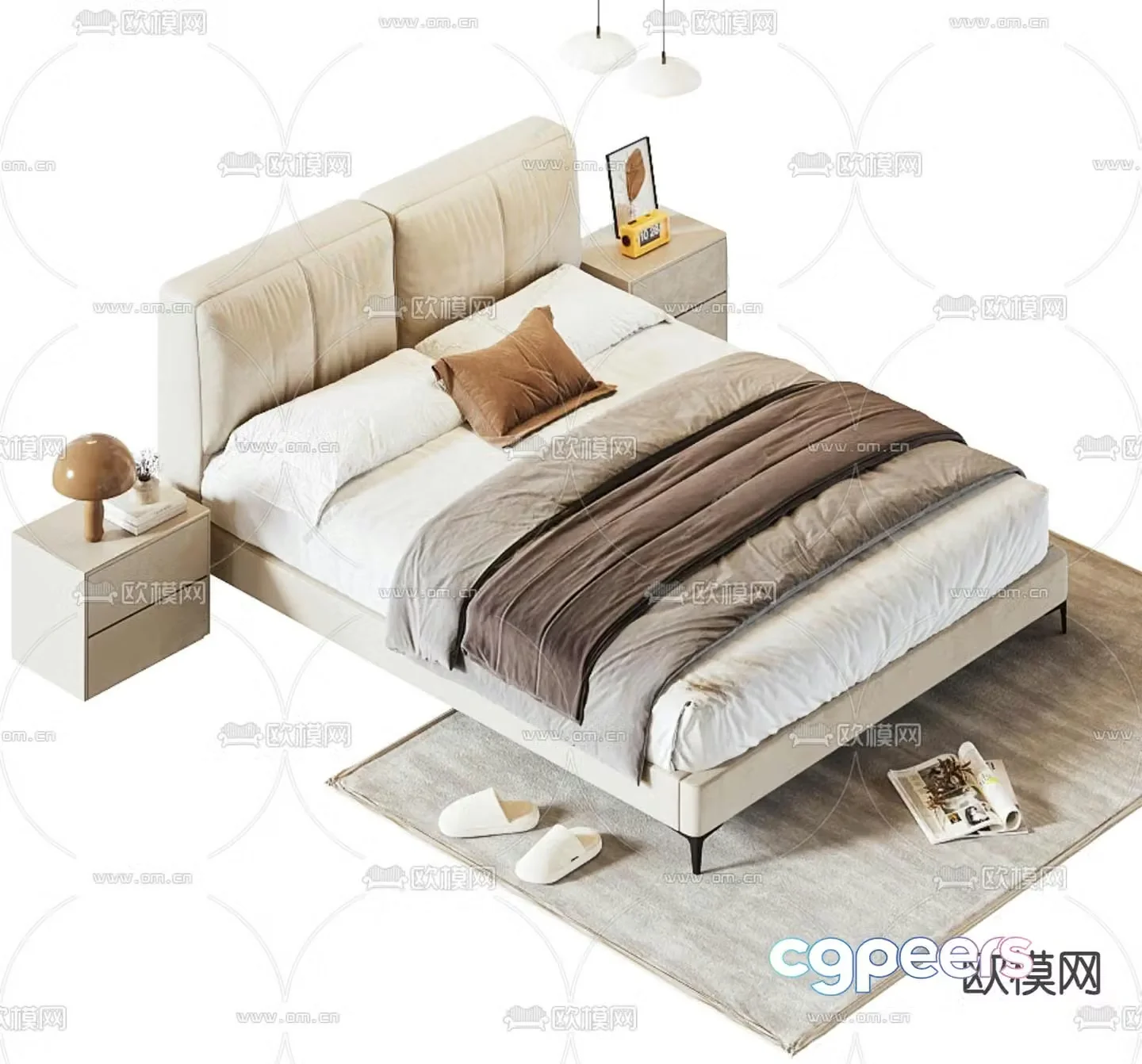 Cream style double bed 3d model