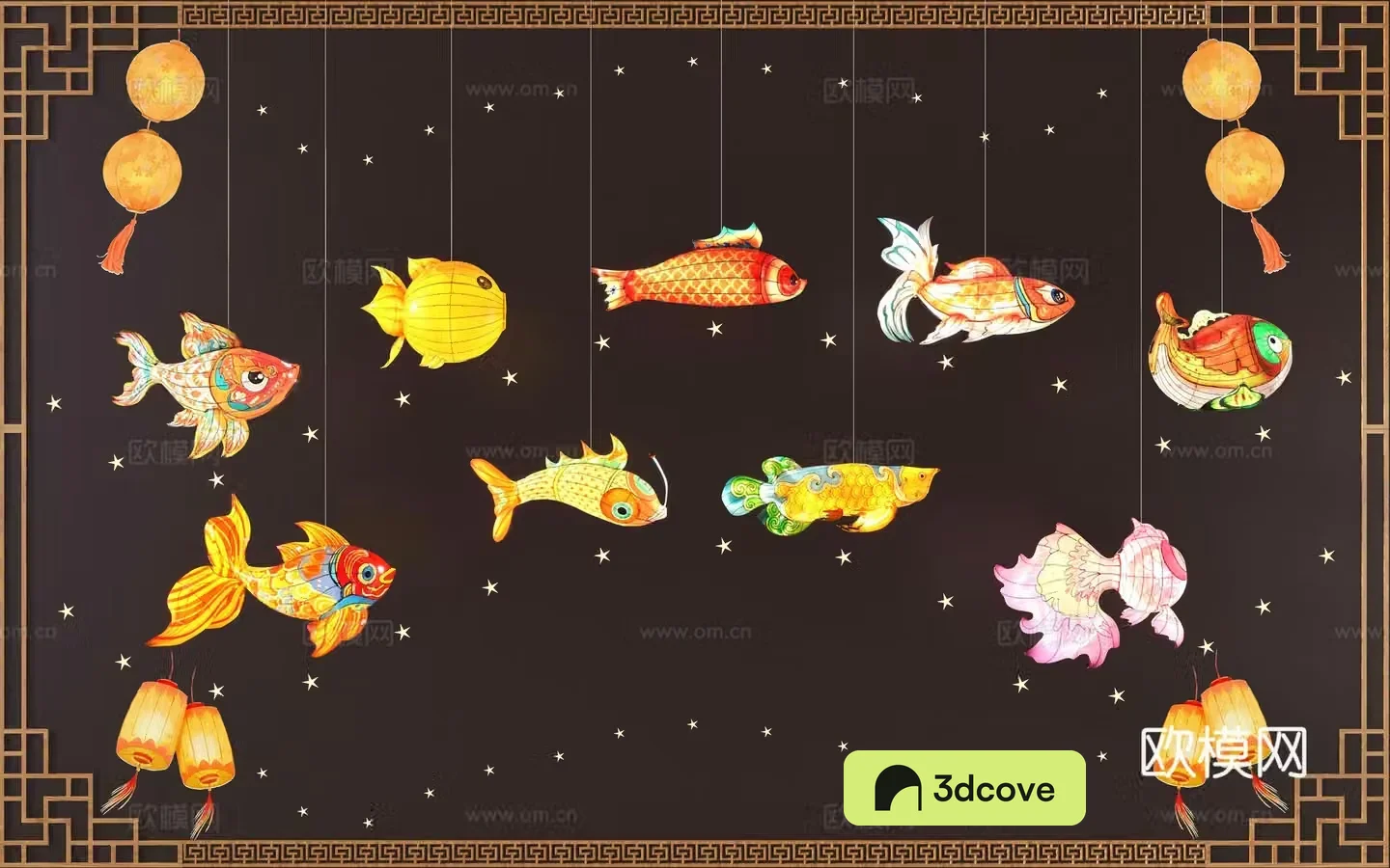 New Chinese style intangible cultural heritage fish lamp beautiful pendant