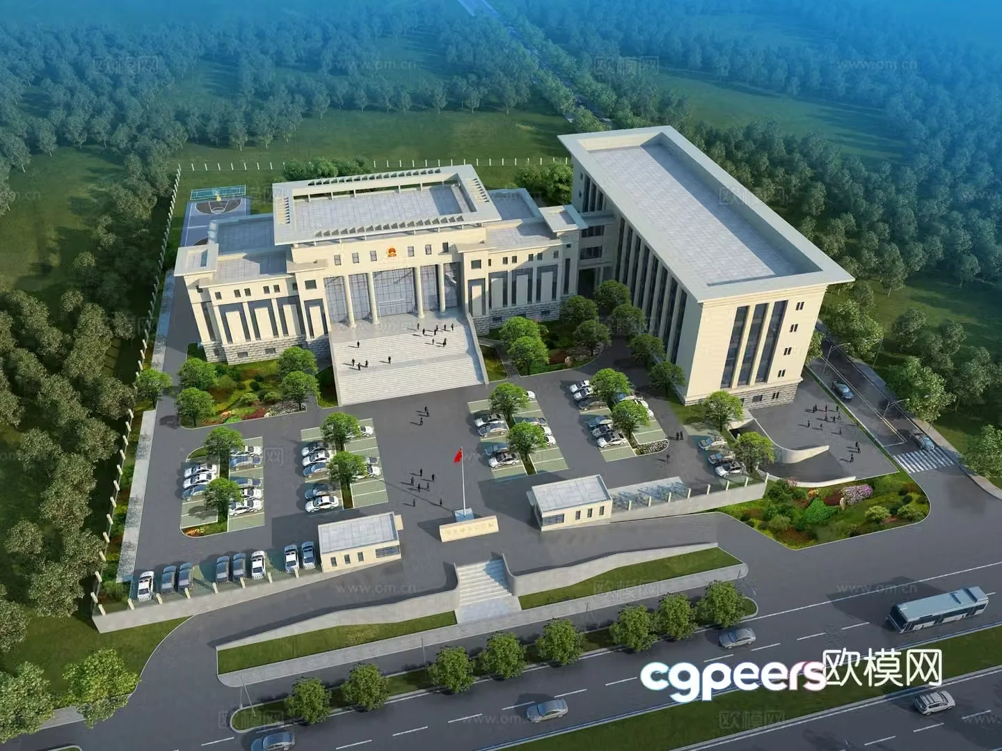 Modern court aerial view 3d model