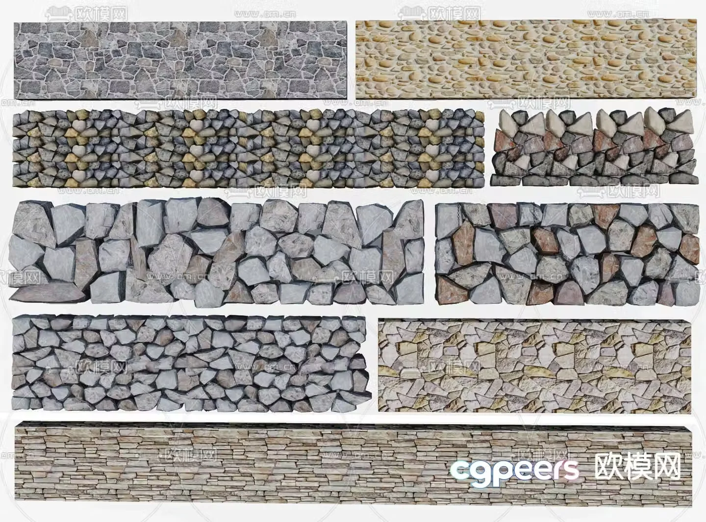 Dry ballast stone wall stone wall dry stone wall stone retaining wall 3d model