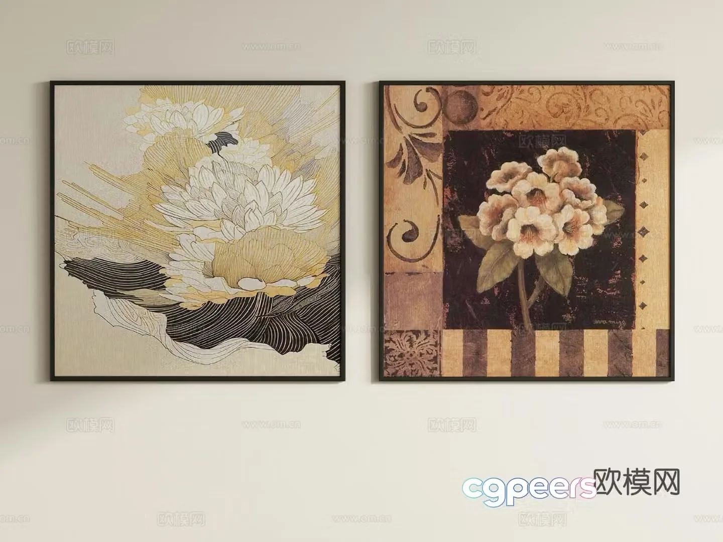 Chinese style decorative paintings hanging paintings flowers hanging paintings 3D model