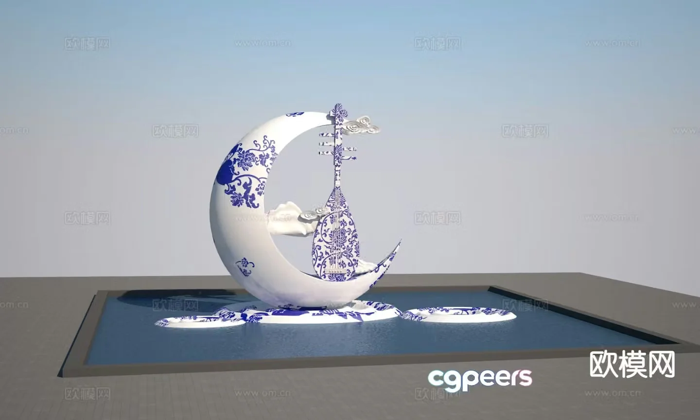 Blue and white porcelain moon sculpture 3d model