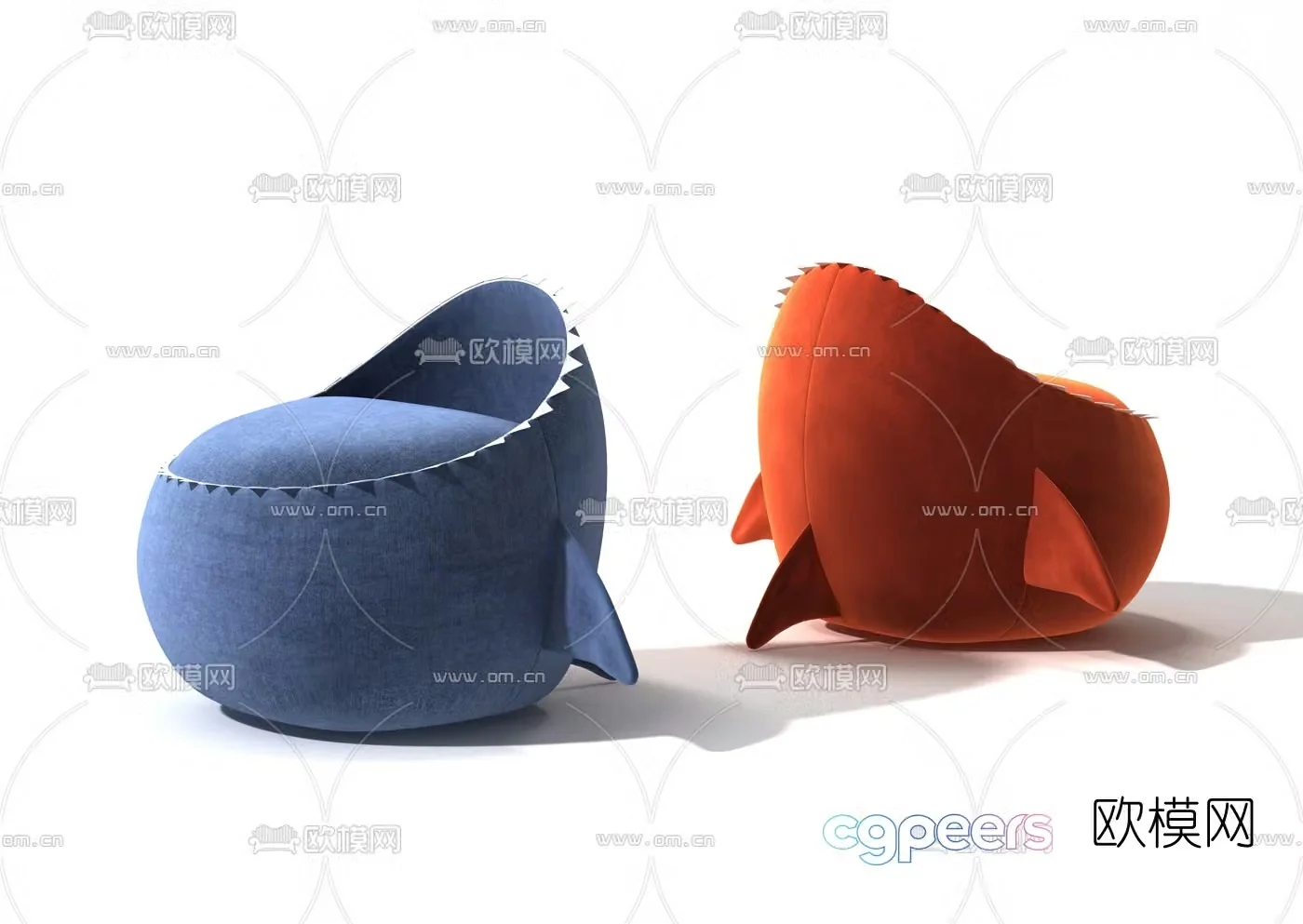 Modern cartoon shark children’s sofa 3d model