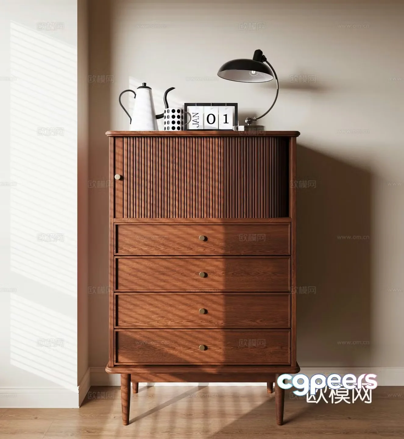 Middle-aged style chest of drawers side cabinet 3D model
