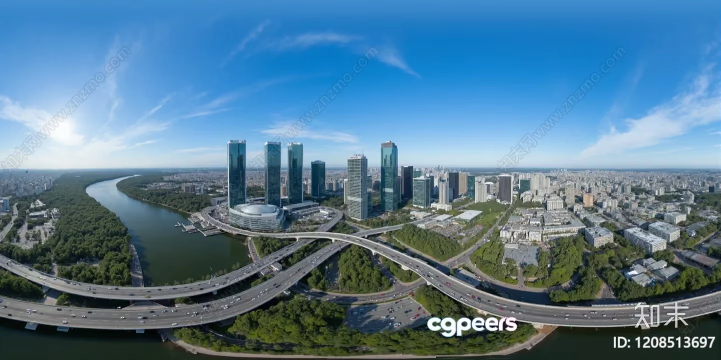 A Cityscape With A Highway And Skyscrapers 3D Model – 8477 – VRAY Render