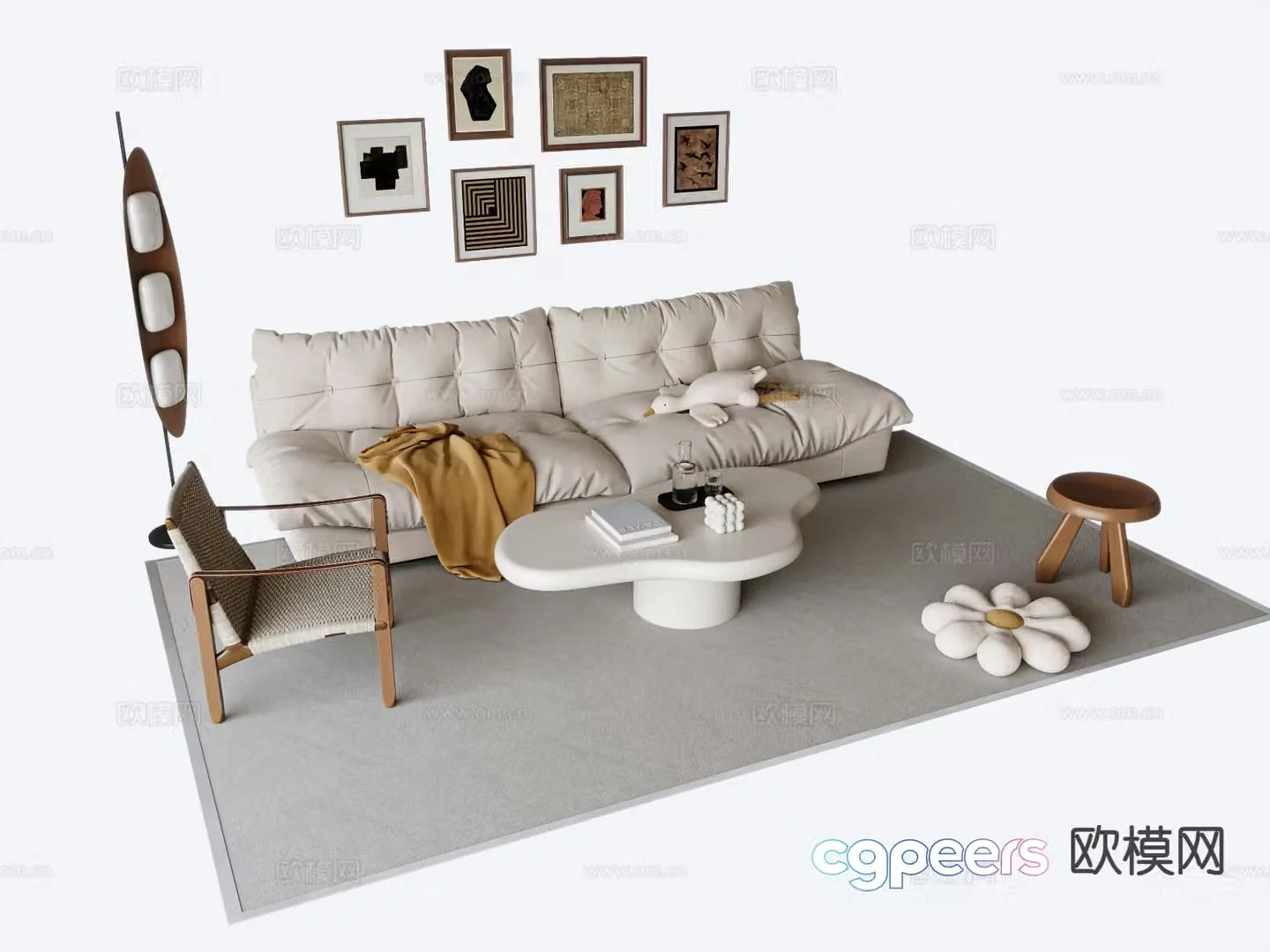 French sectional sofa 3d model