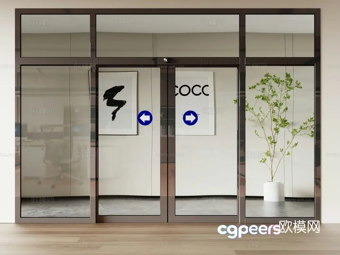 Modern induction door Glass door Glass partition 3D model