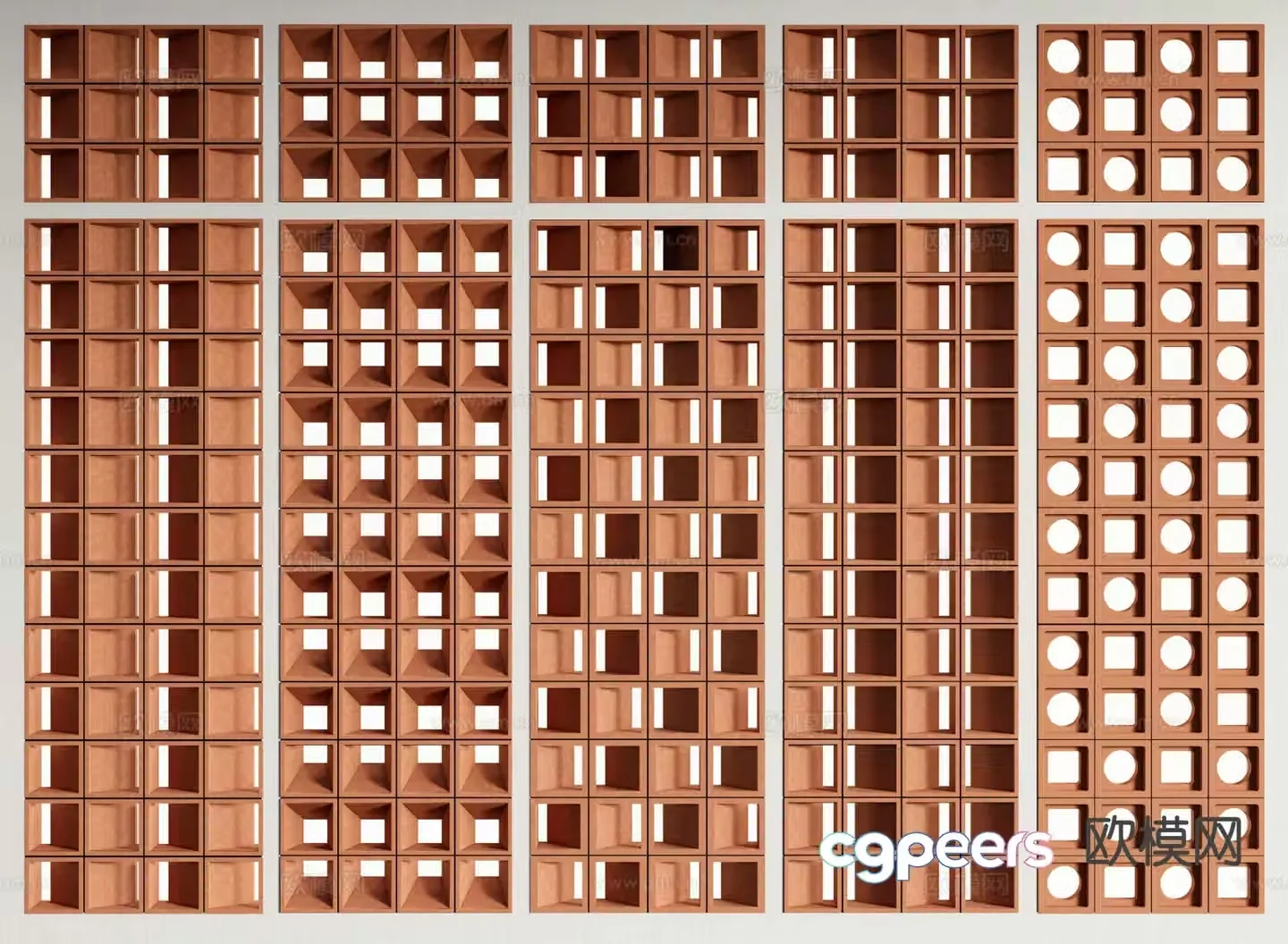 Hollow cement brick partition hollow brick flower tile red brick 3D model