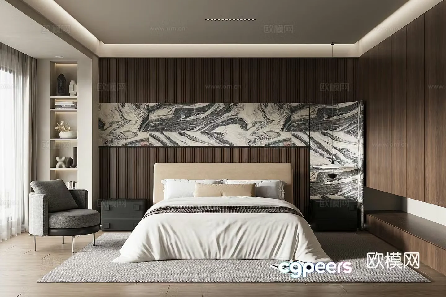 Middle-aged home bedroom master bedroom minimalist bedroom 3d model