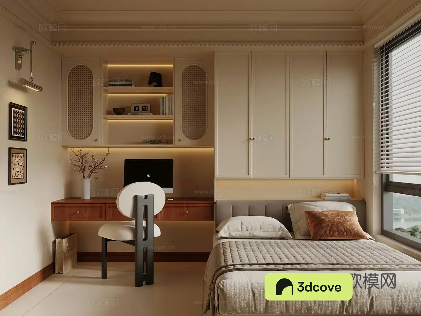 Middle-aged tatami bedroom Middle-aged tatami bedroom Tatami wardrobe Tatami desk chair 3D model