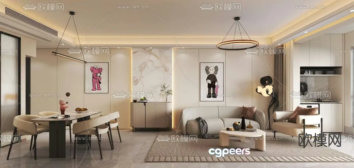 Modern living room dining room 3d model