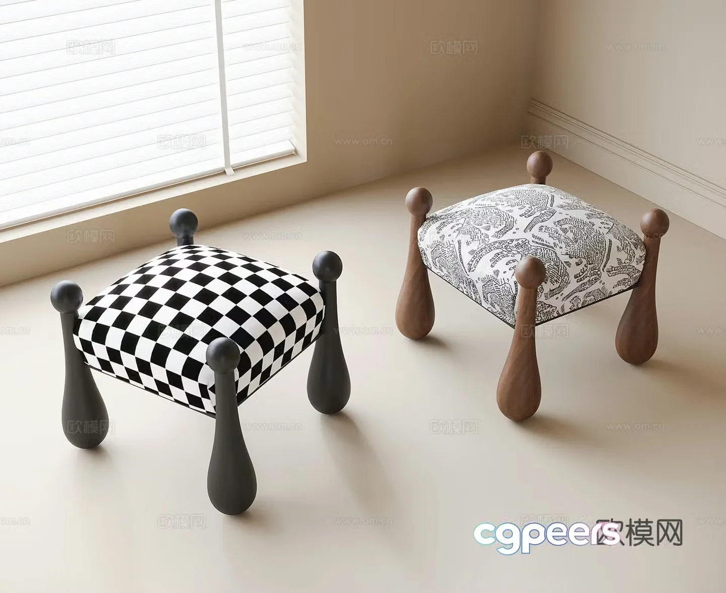 French stool dressing stool shoe changing stool 3D model