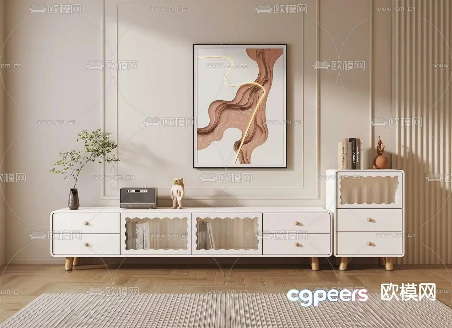 Cream style TV cabinet 3d model