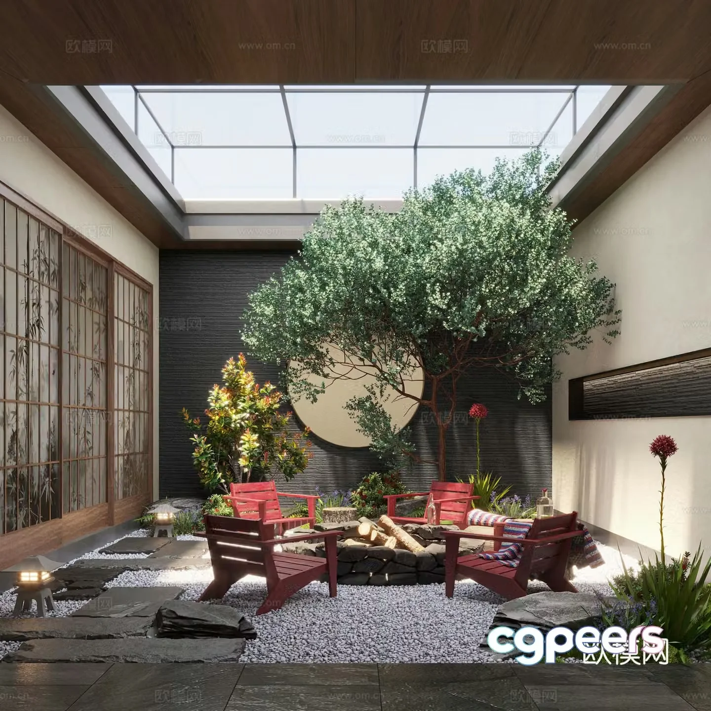New Chinese style Zen patio courtyard landscape landscape landscape landscape plants moss landscape 3d model