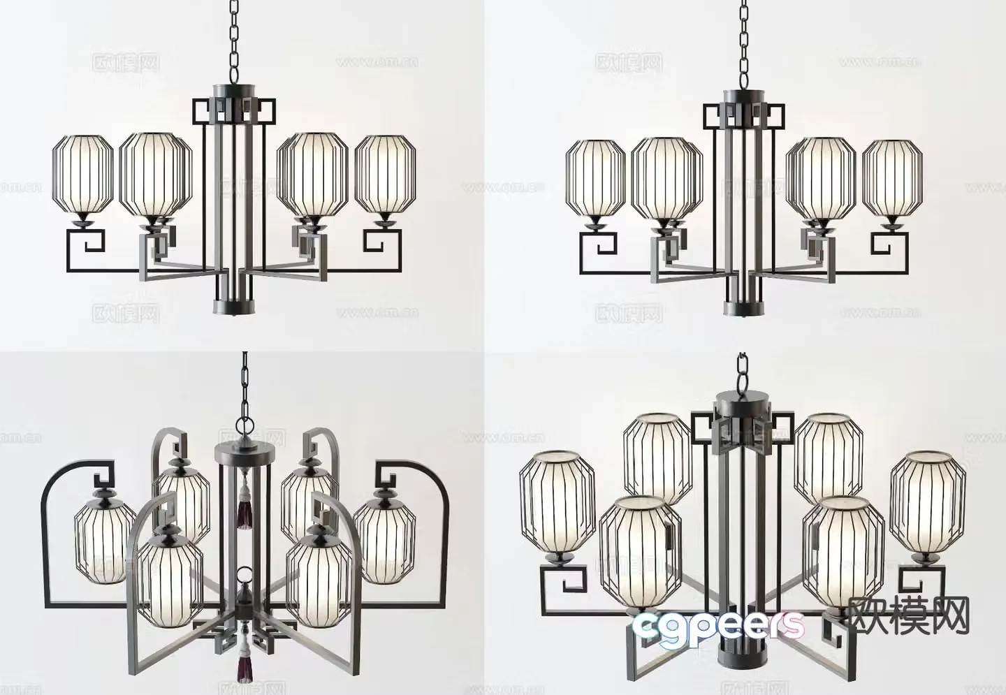 New Chinese style iron chandelier multi-head chandelier 3D model