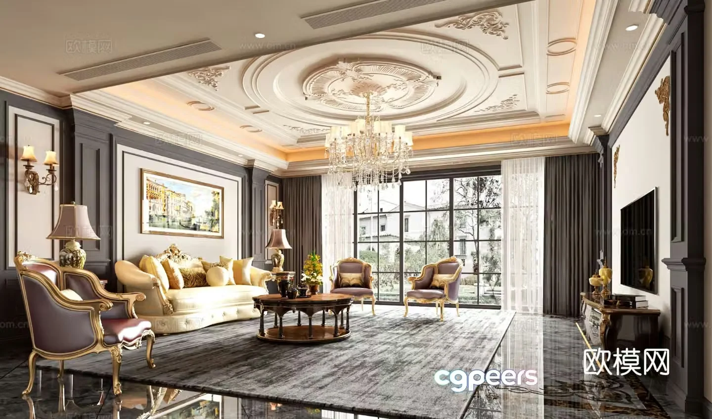 European style living room 3d model