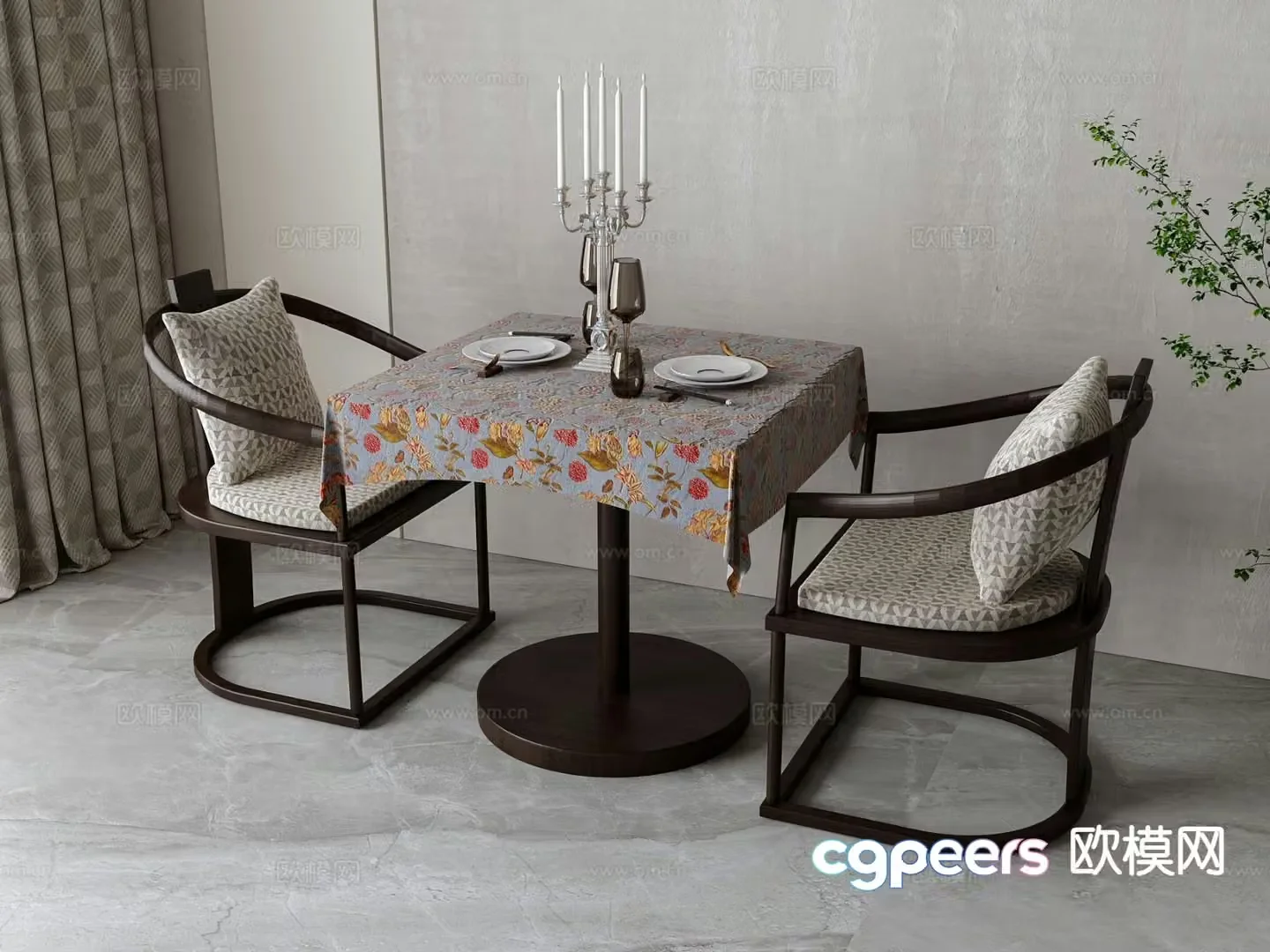 New Chinese dining table and chairs 3d model