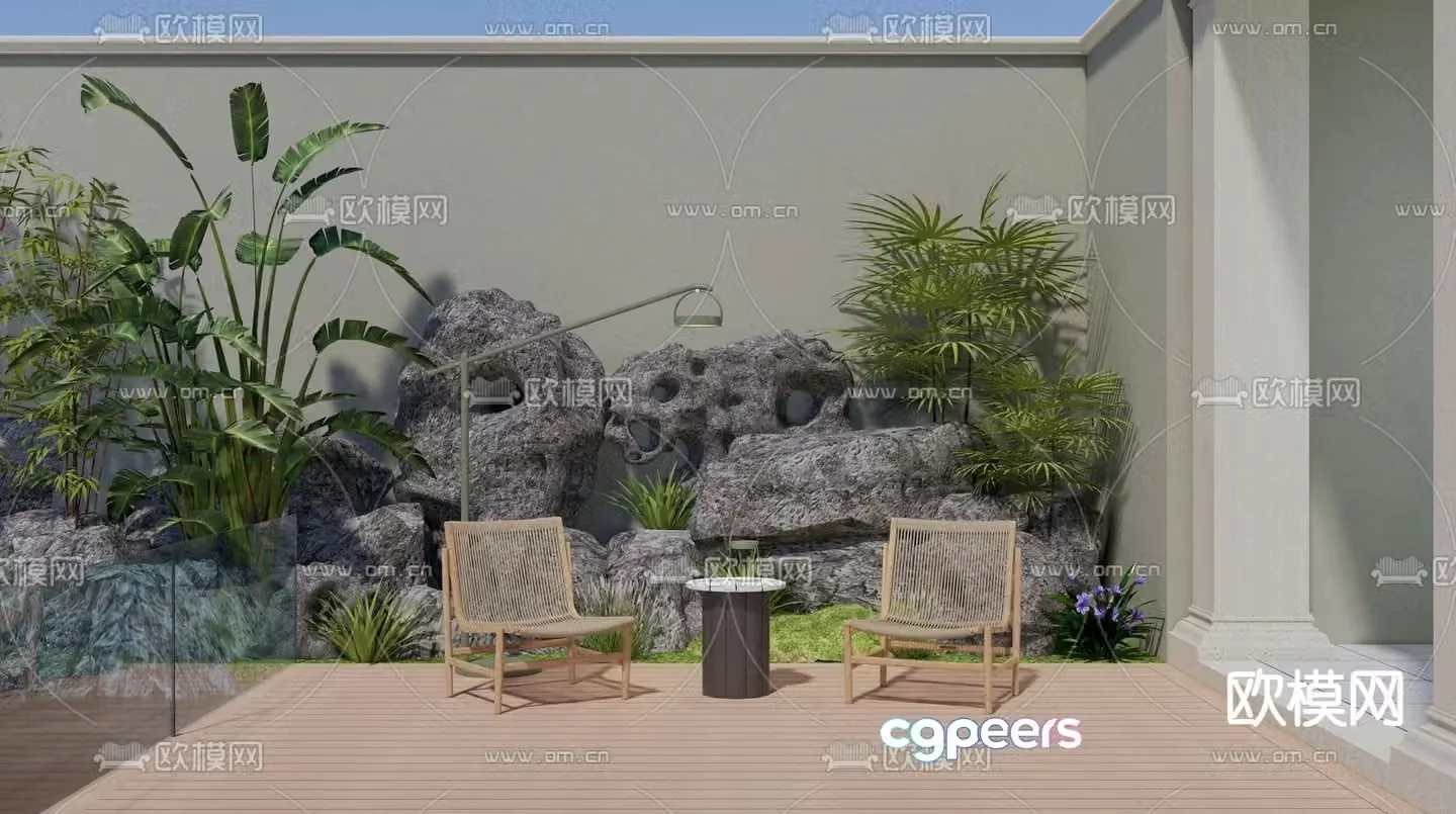 Courtyard water platform rockery and water 3D model