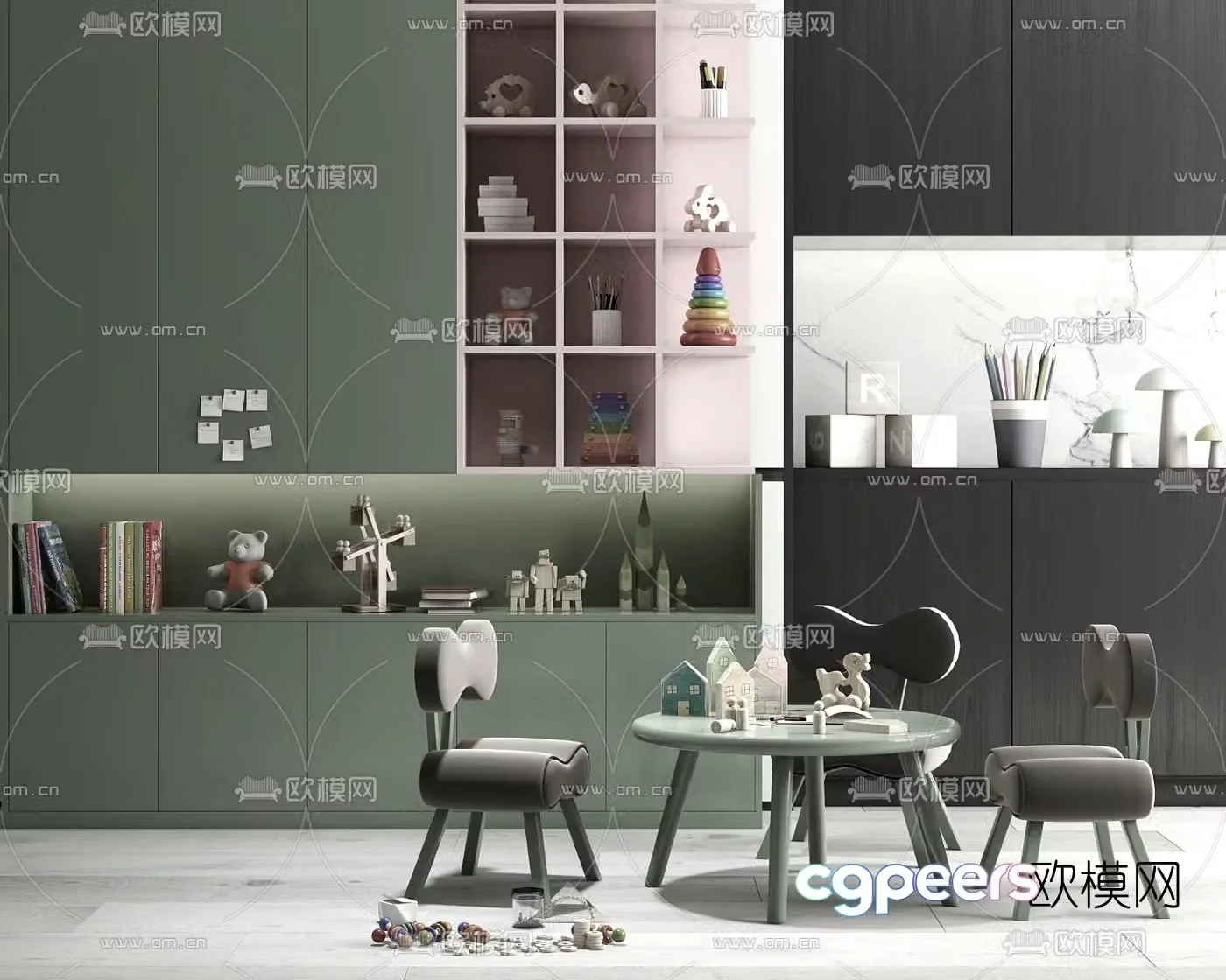 Modern children’s table chair decorative cabinet toys 3d model