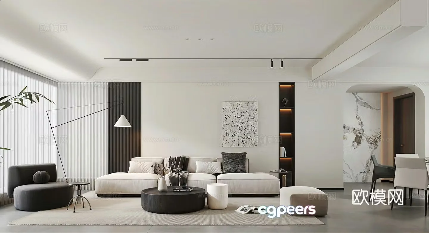 Modern minimalist style dining room modern sofa coffee table combination dining bar sideboard dining chair dining 3d model