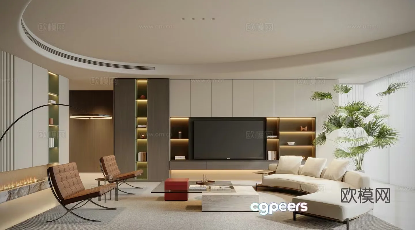 Modern large flat living room 3d model