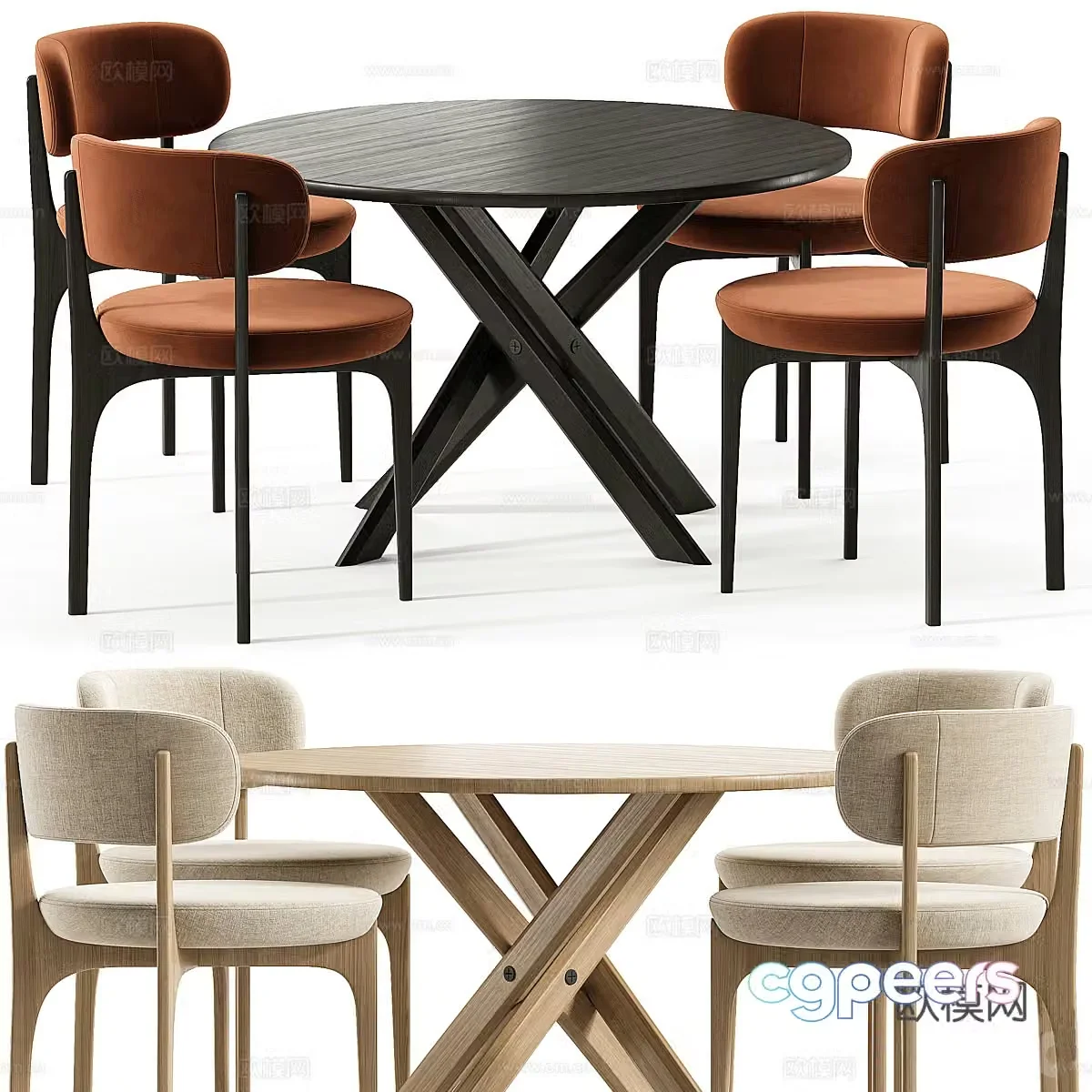 New Chinese style light luxury round dining table and chair 3D model