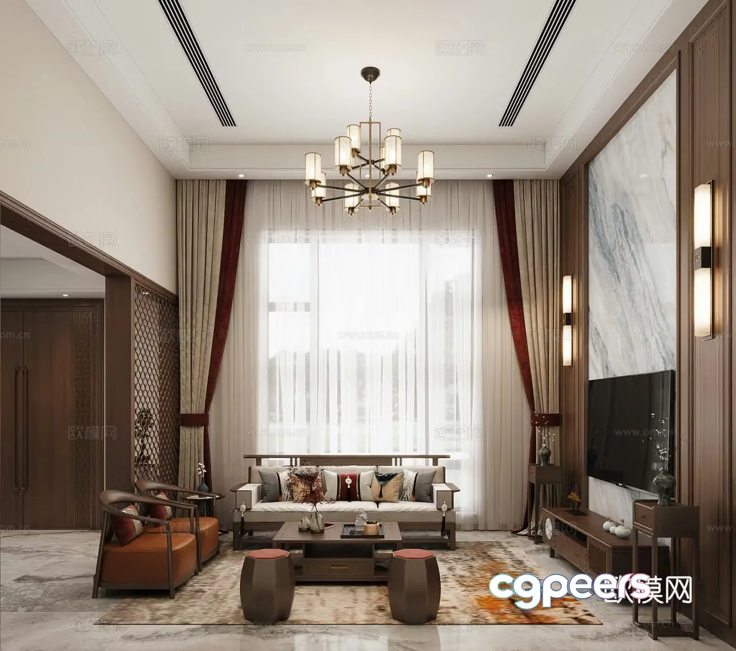 Villa new Chinese living room 3D model