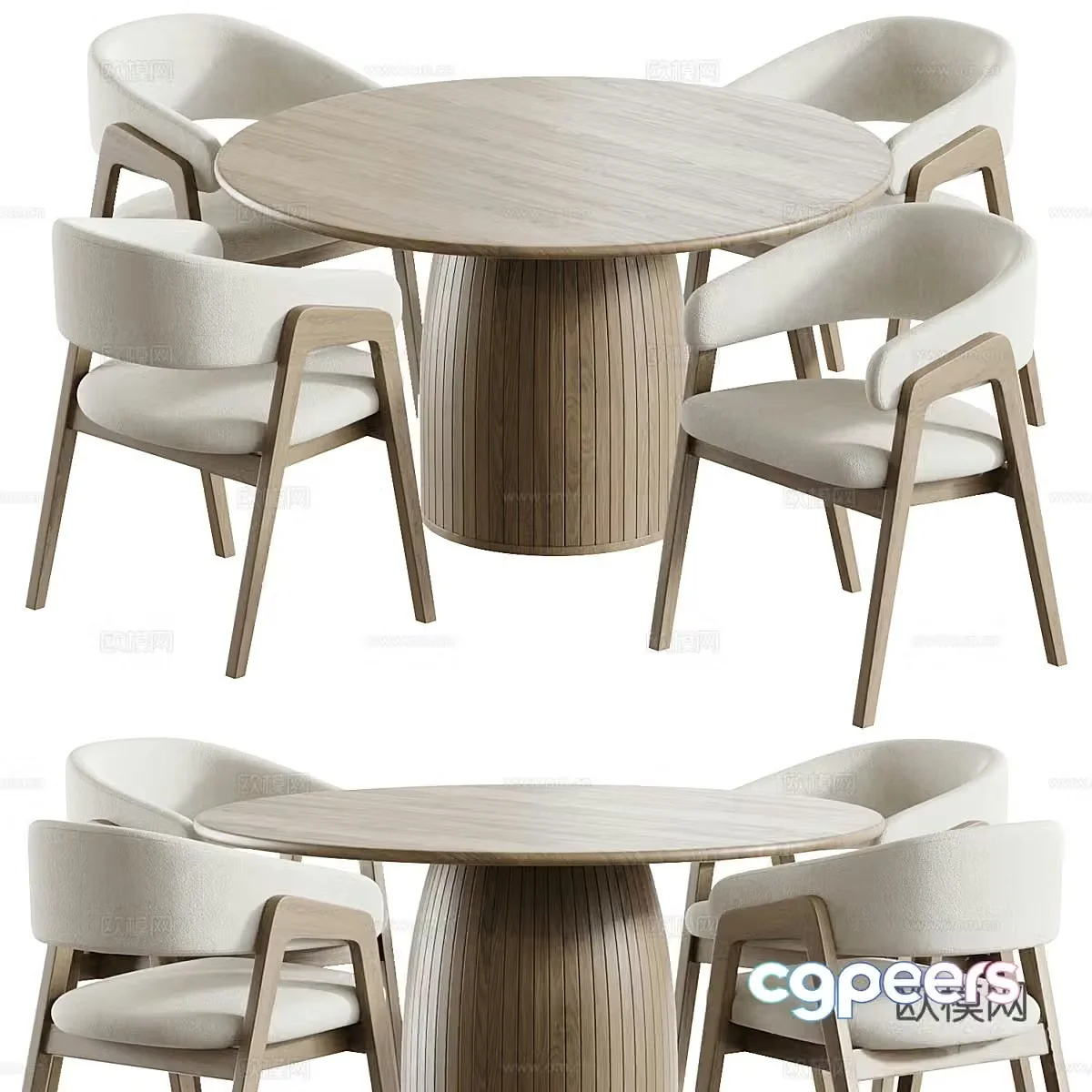 New Chinese round dining table and chair combination 3D model