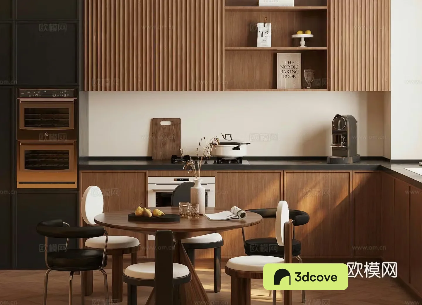 Middle style home restaurant Open restaurant Log style home restaurant Kitchen restaurant Round table 3D model