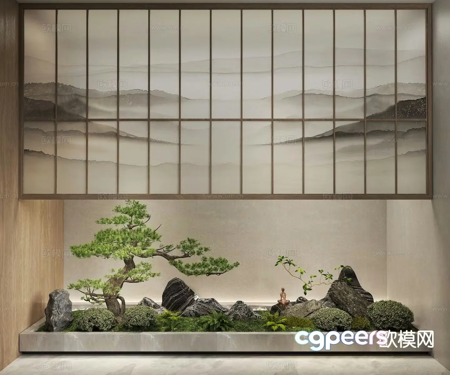 Indoor landscape pine tree landscaping moss green plant 3d model