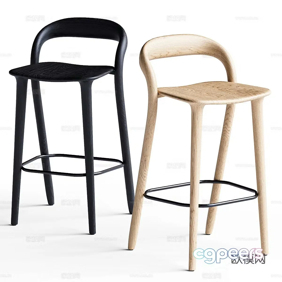 Modern Italian solid wood bar chair 3d model