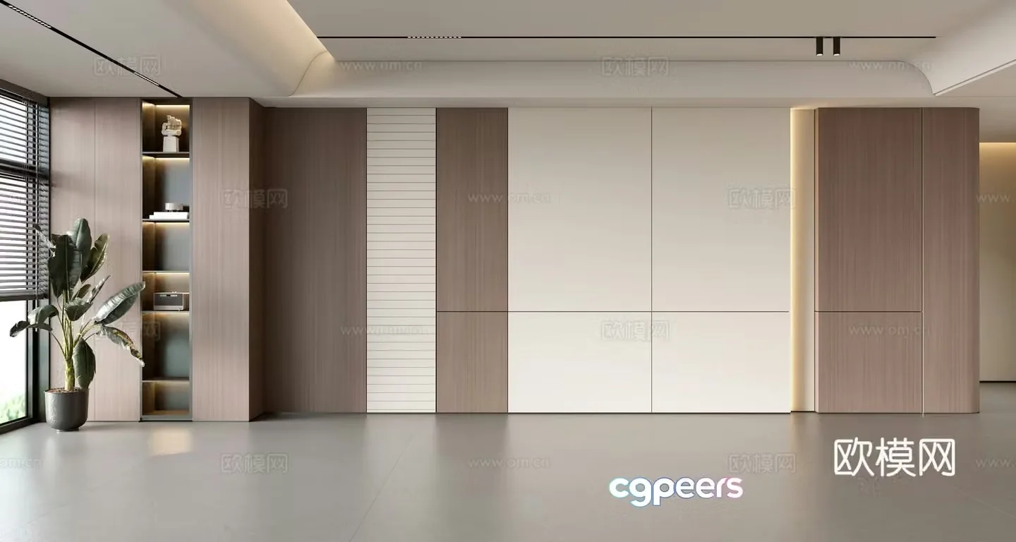 Modern Italian sofa background wall modern ornament balcony cabinet living room cabinet wood veneer background wall 3d model