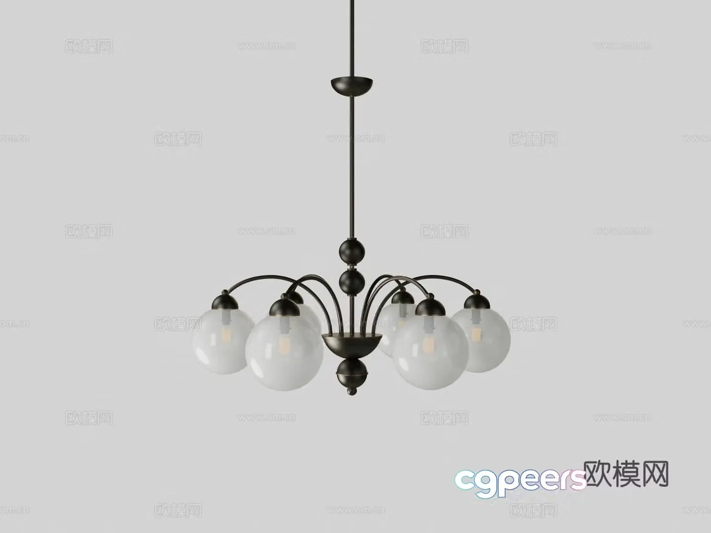 Modern metal six-head glass chandelier 3d model