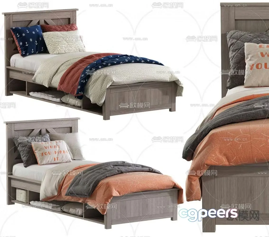 Nordic log children’s bed 3d model