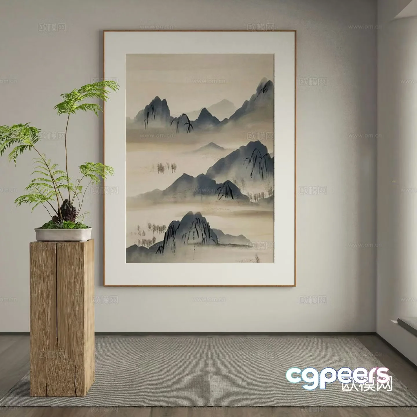 New Chinese style landscape painting decorative painting 3D model
