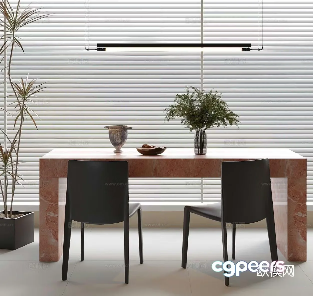 Modern dining table and chairs 3d model