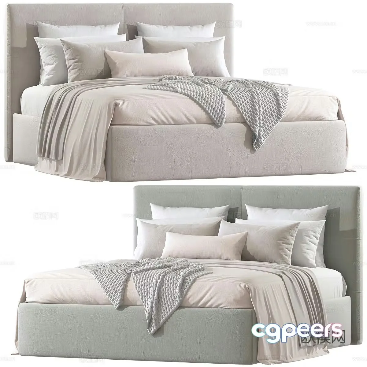 Modern cream style fabric double bed 3d model