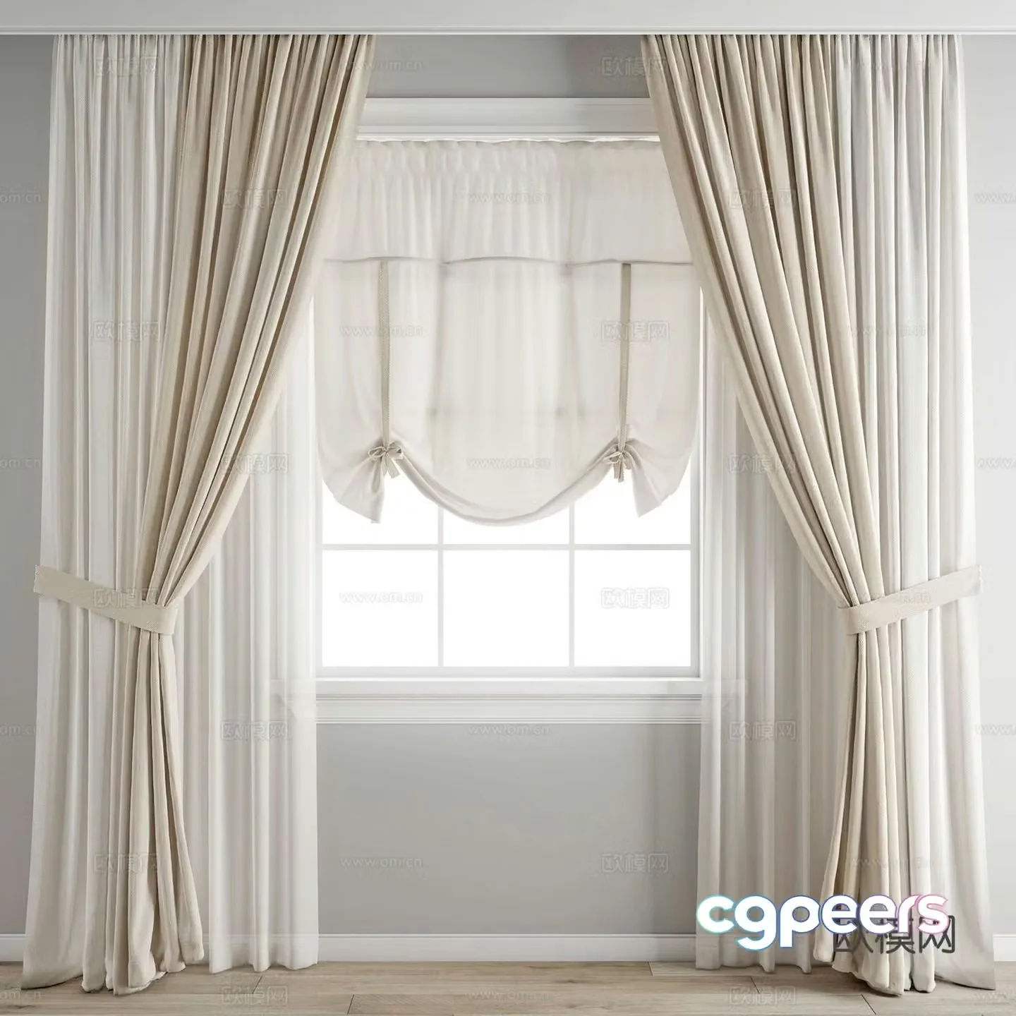 Modern curtains window screen 3d model